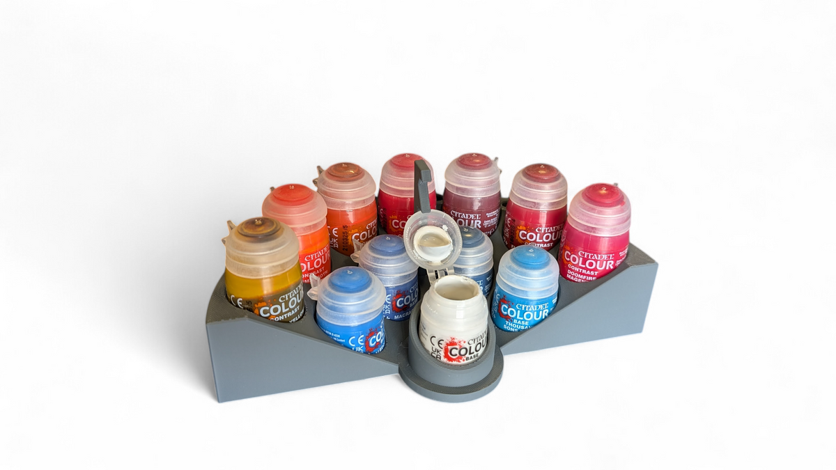 Ultimate Crescent Paint Station for Citadel Paints with Lid Holder